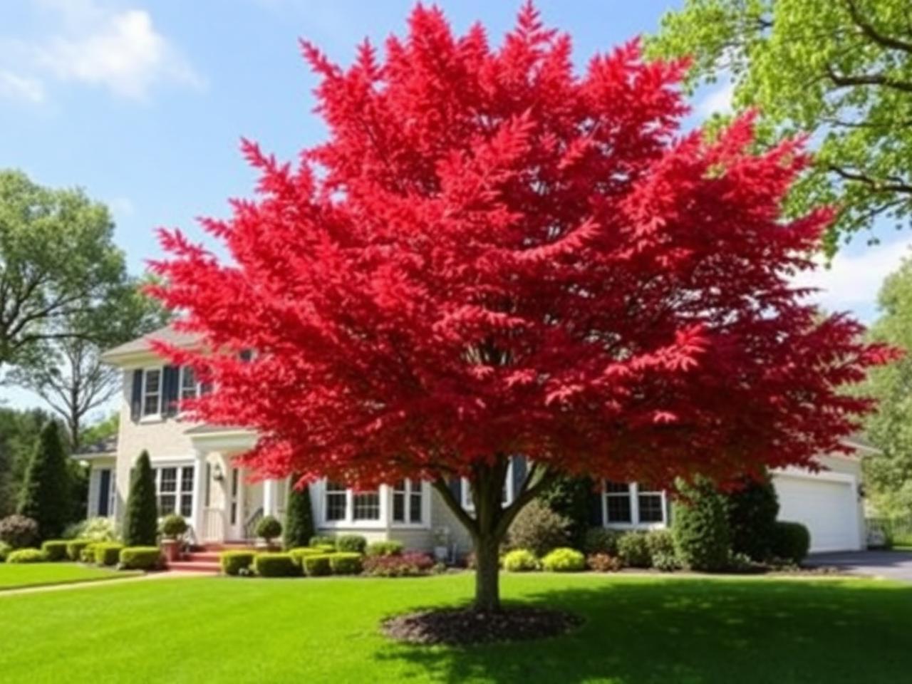 Mature red maple shade tree at a Long Island home
